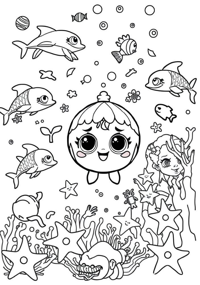 Desenho da LOL Surprise explorando o fundo do mar para colorir