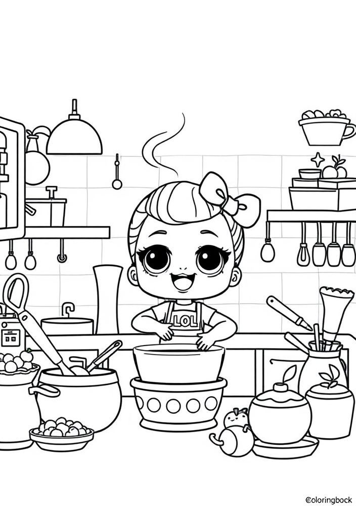 Desenho da LOL Surprise preparando comida para colorir