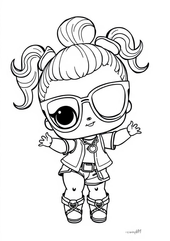 Desenho da LOL Surprise usando óculos de sol para colorir
