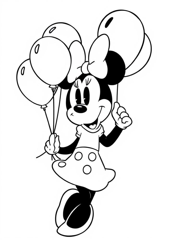 Desenho da Minnie Mouse com balões para colorir