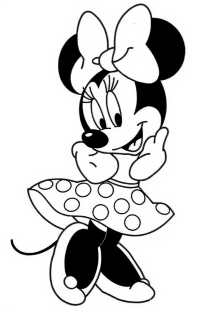 Desenho da Minnie Mouse com poás para colorir