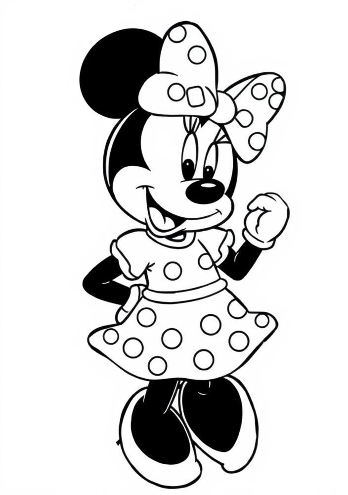 Desenho da Minnie Mouse com vestido de bolinhas para colorir