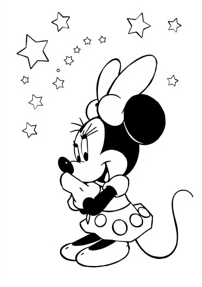 Desenho da Minnie admirando as estrelas para colorir
