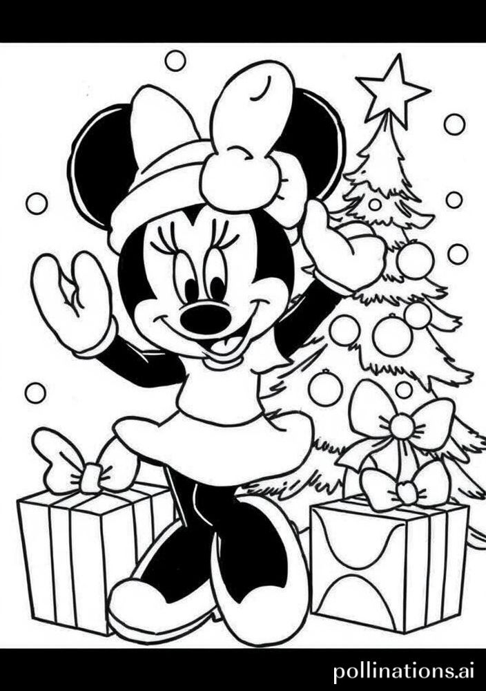 Desenho da Minnie celebrando o Natal para colorir