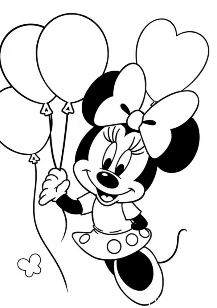 Desenho da Minnie com balões para colorir