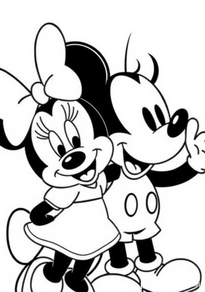 Desenho da Minnie com seu amigo Mickey para colorir