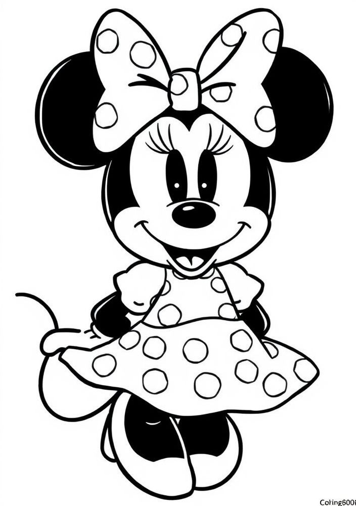 Desenho da Minnie com seu vestido de bolinhas para colorir