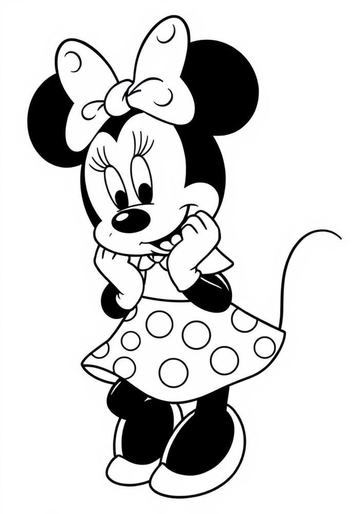 Desenho da Minnie com vestido de poás para colorir