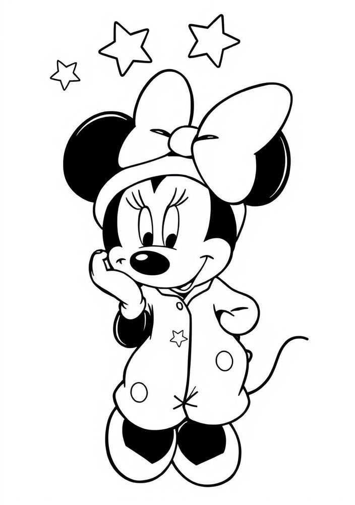 Desenho da Minnie de pijama para colorir