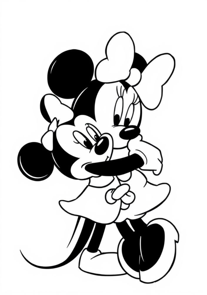 Desenho da Minnie e o Mickey em um amoroso abraço para colorir