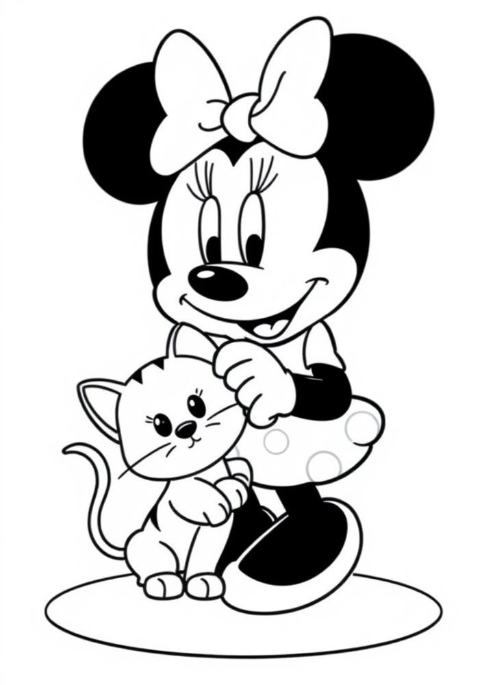 Desenho da Minnie e seu gato para colorir