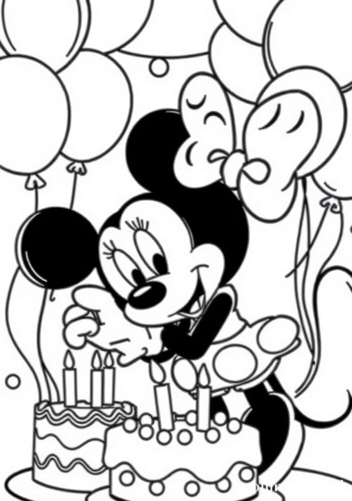 Desenho da Minnie em festa de aniversário para colorir