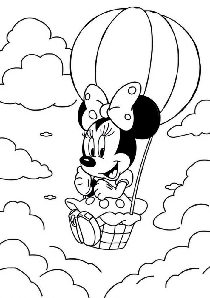 Desenho da Minnie em um balão de ar quente para colorir