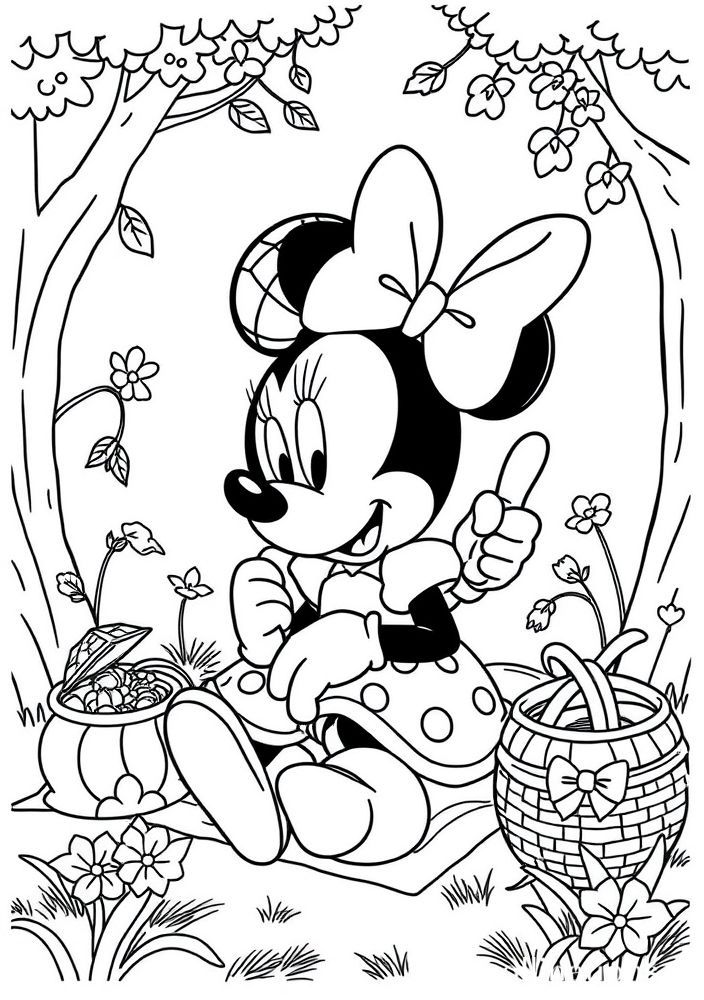 Desenho da Minnie em um picnic para colorir