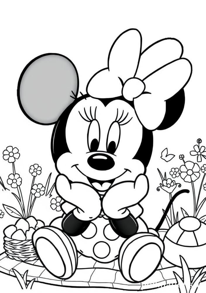 Desenho da Minnie em um piquenique para colorir