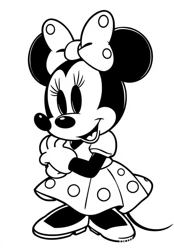 Desenho da Minnie em um vestido de festa para colorir