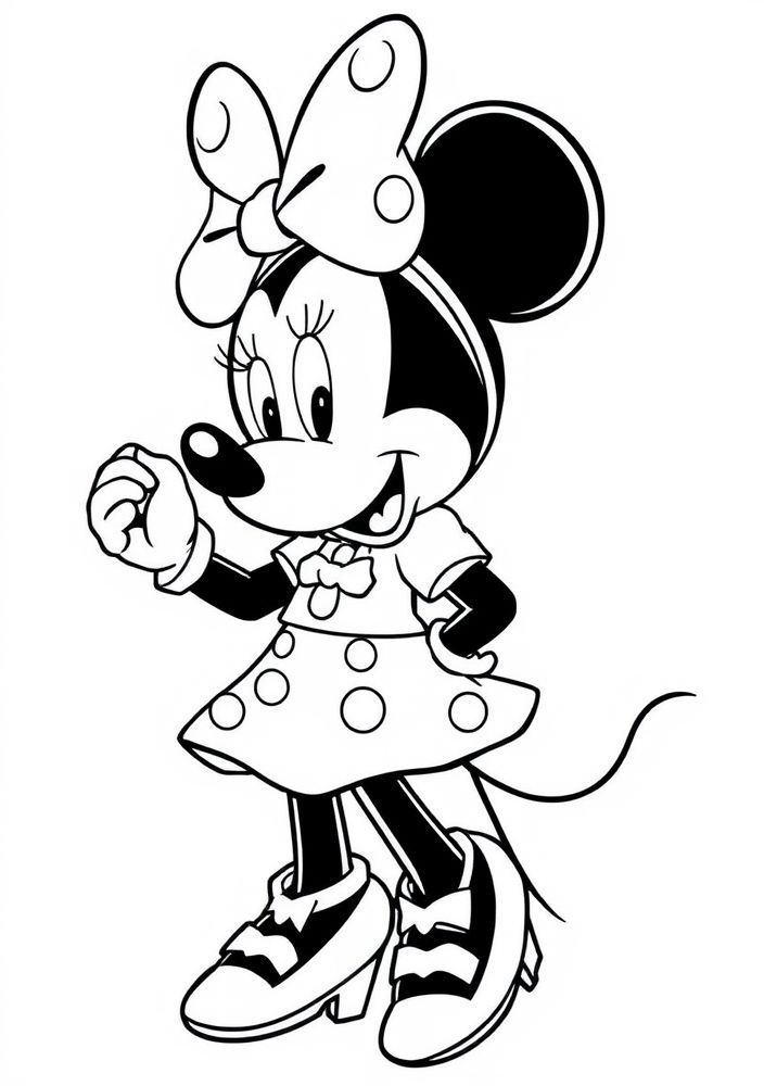Desenho da Minnie em uma competição de moda para colorir