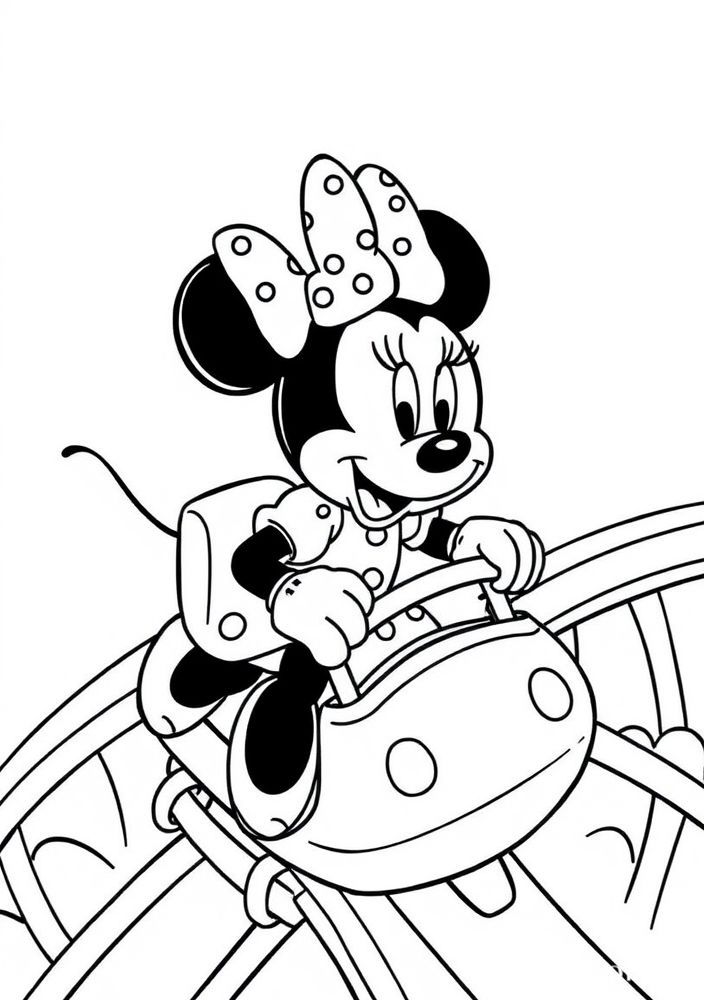 Desenho da Minnie em uma montanha-russa para colorir