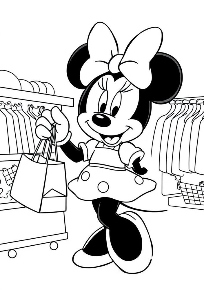 Desenho da Minnie fazendo compras para colorir