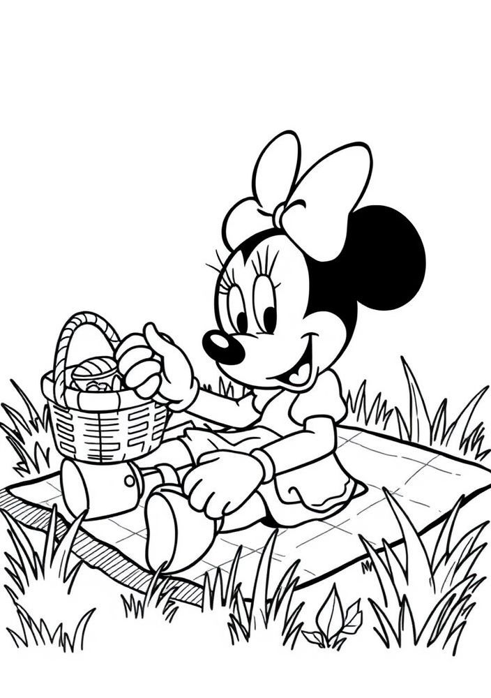 Desenho da Minnie fazendo um piquenique para colorir