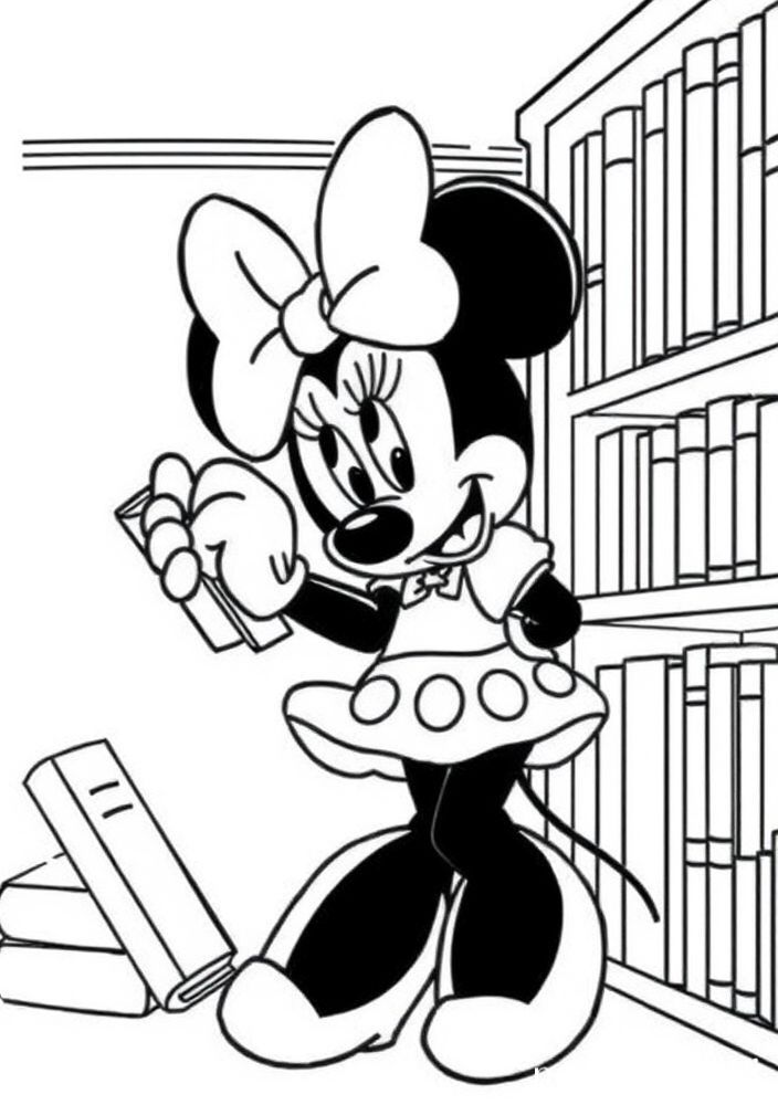 Desenho da Minnie na biblioteca para colorir