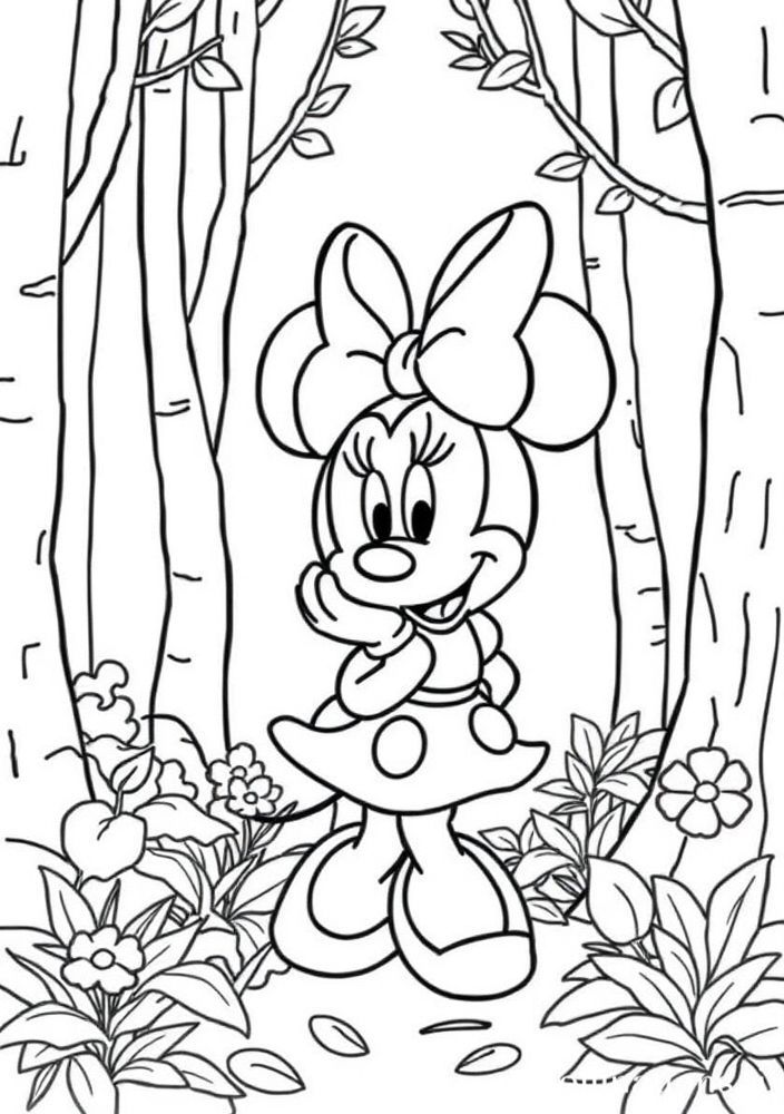 Desenho da Minnie na floresta para colorir