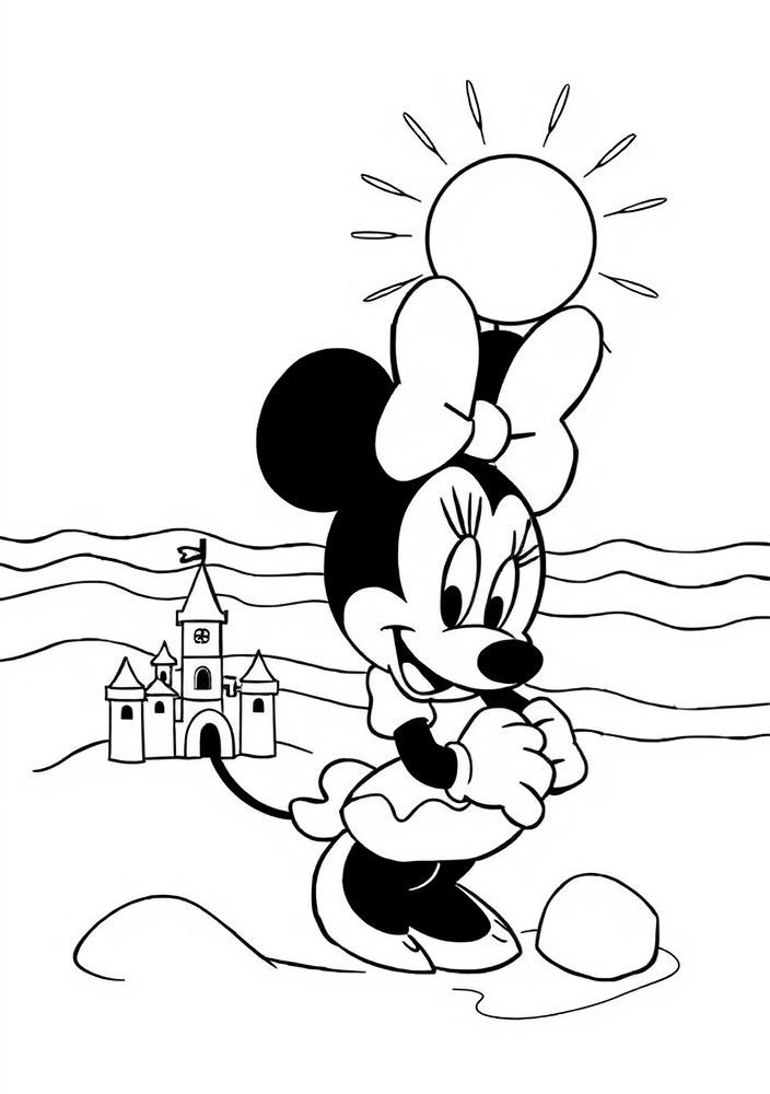 Desenho da Minnie na praia para colorir