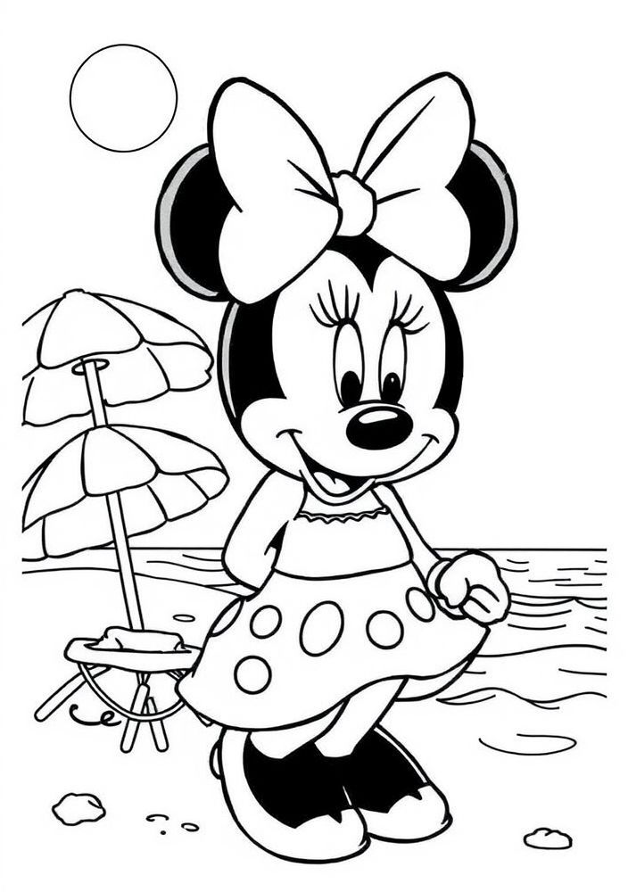 Desenho da Minnie na praia para colorir