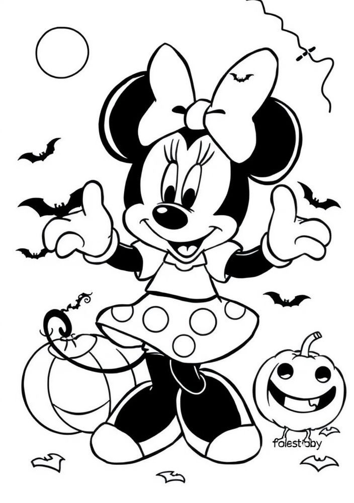Desenho da Minnie no Halloween para colorir