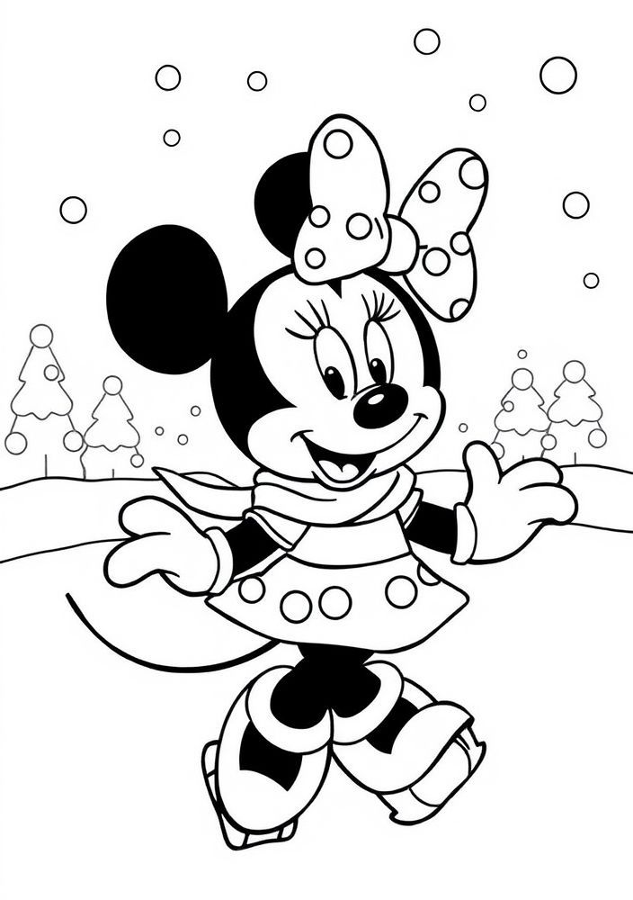 Desenho da Minnie patinando no gelo para colorir