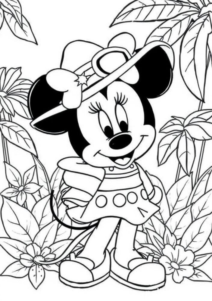 Desenho da Minnie usando roupa de verão para colorir
