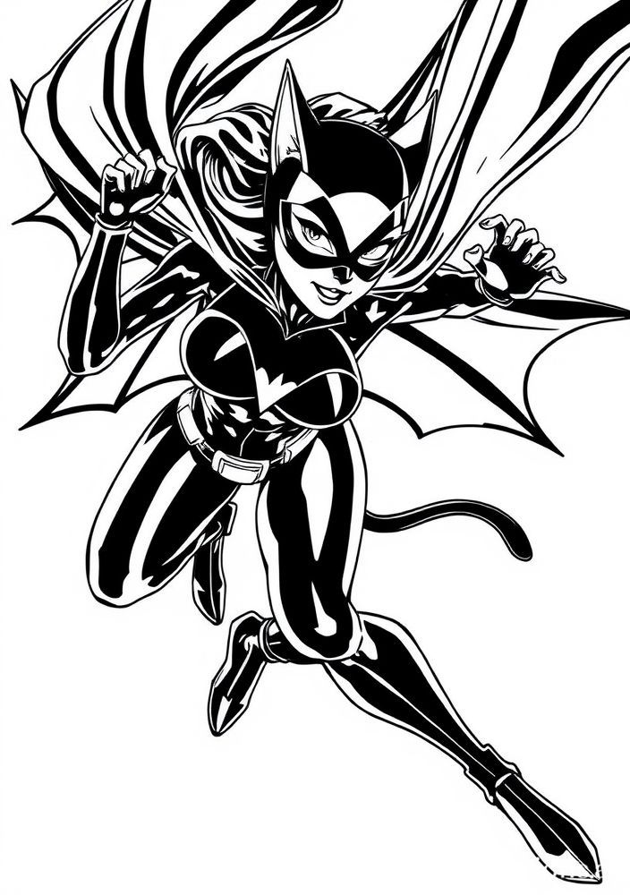 Desenho da Mulher-Gato em ação para colorir
