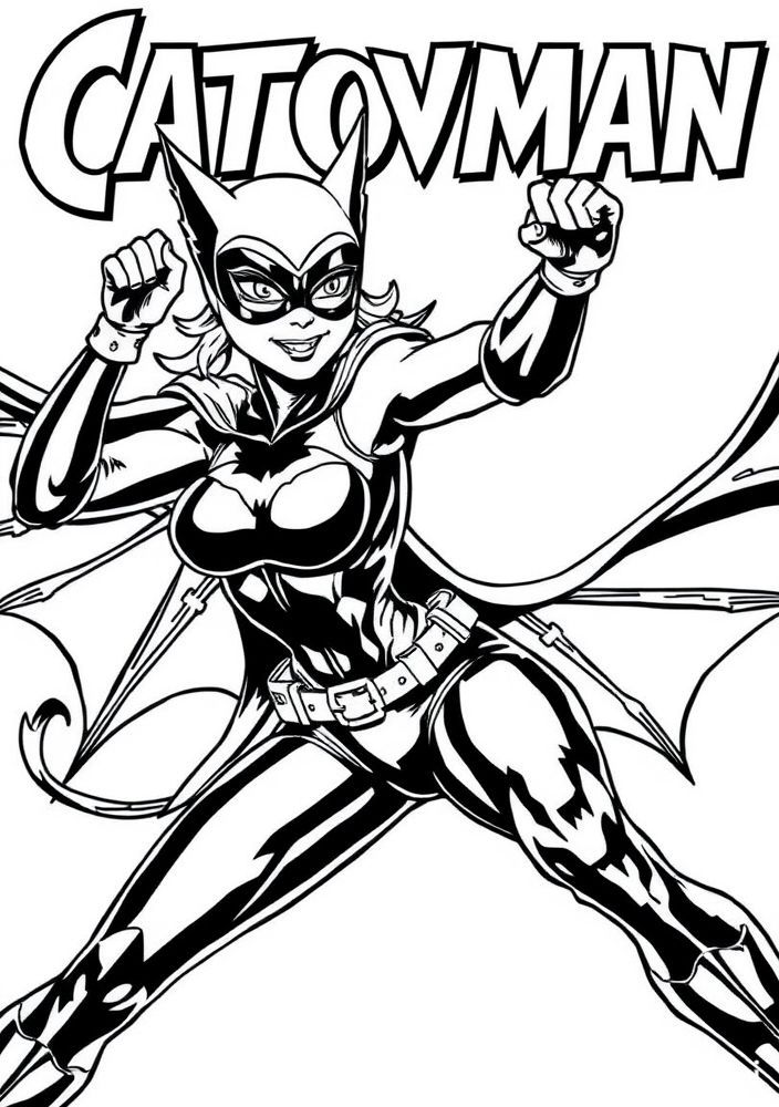 Desenho da Mulher-Gato pronta para a ação para colorir