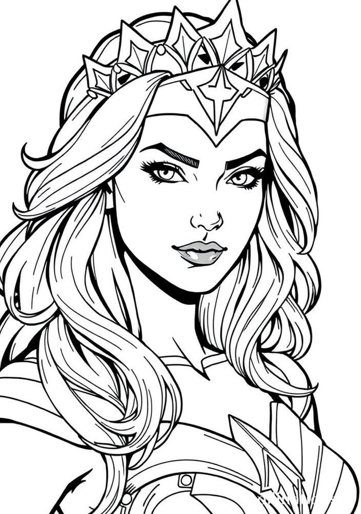 Desenho da Mulher Maravilha com a tiara para colorir
