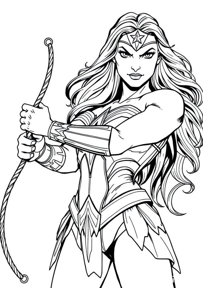 Desenho da Mulher Maravilha com laço da verdade para colorir