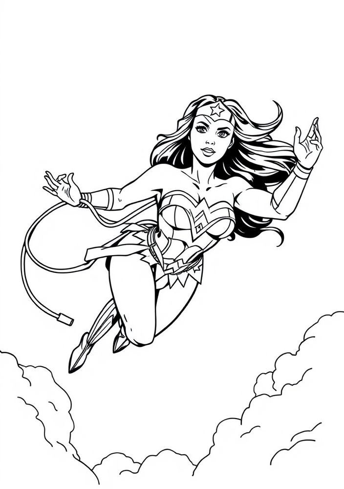 Desenho da Mulher Maravilha em ação para colorir