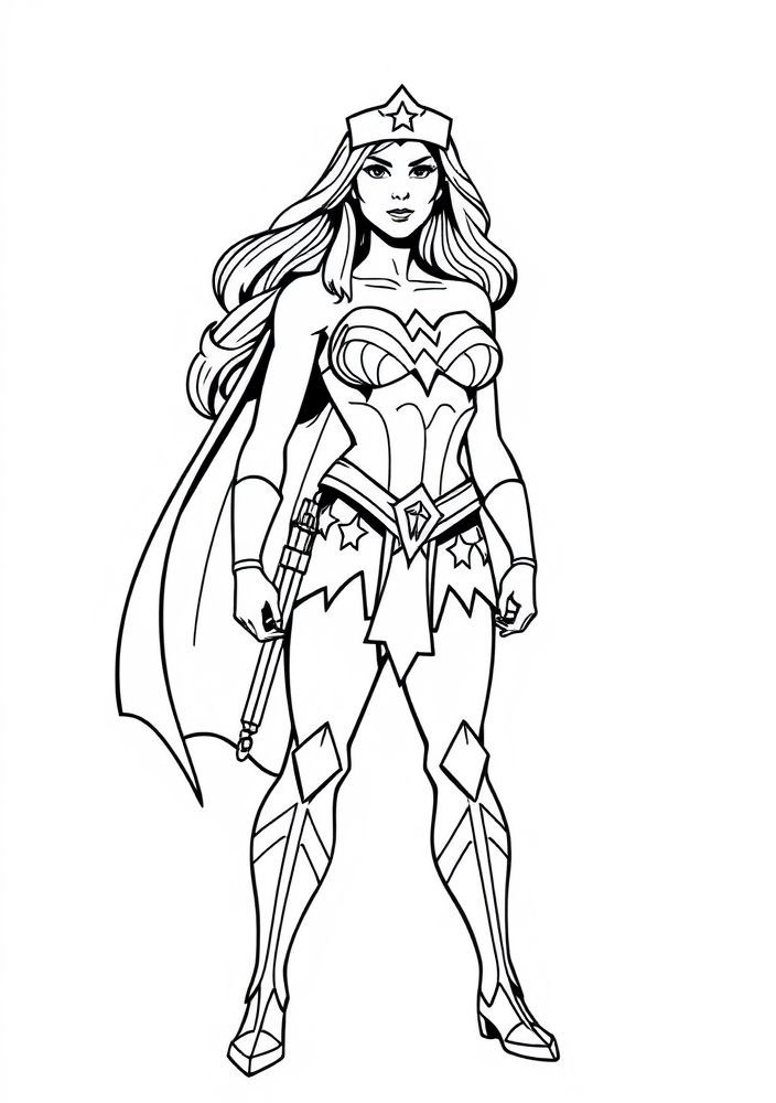 Desenho da Mulher Maravilha em pose clássica para colorir