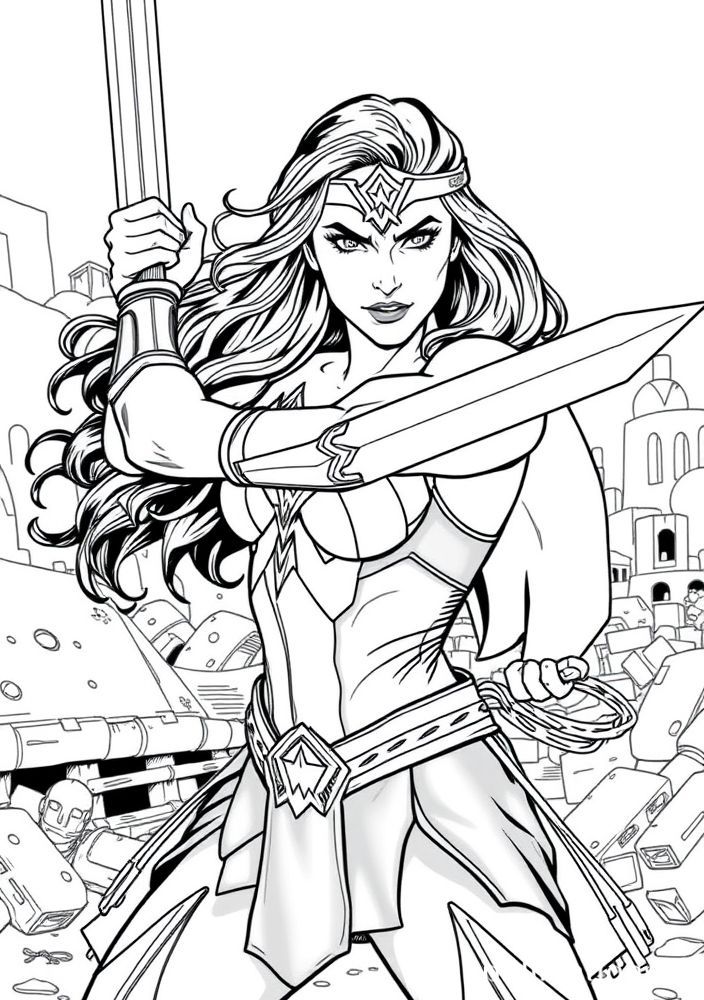 Desenho da Mulher Maravilha treinando para colorir