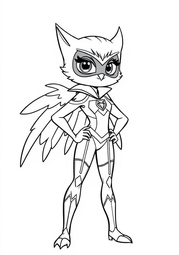 Desenho da Owlette com cape para colorir