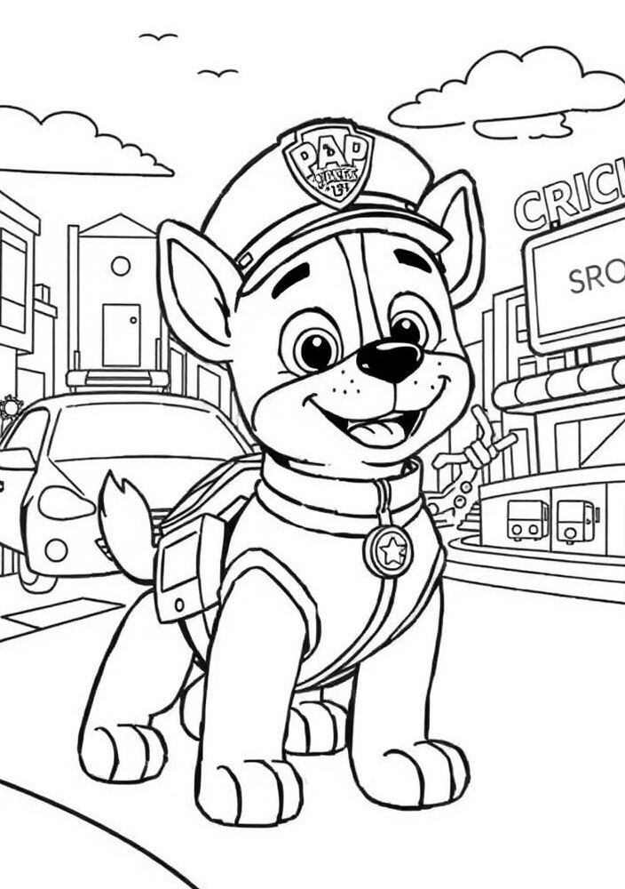 Desenho da Patrulha Canina - Chase em ação