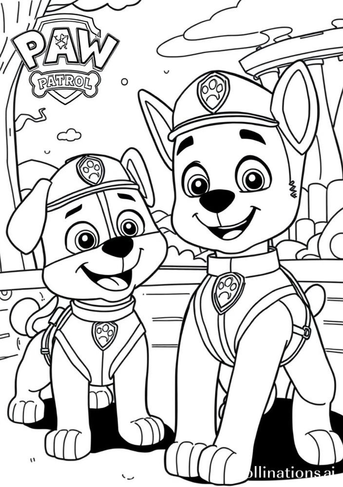 Desenho da Patrulha Canina - Ryder liderando a equipe