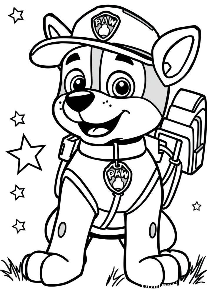 Desenho da Patrulha Canina com uma estrela cadente para colorir