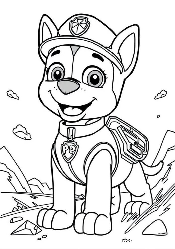 Desenho da Patrulha Canina em missão, para colorir
