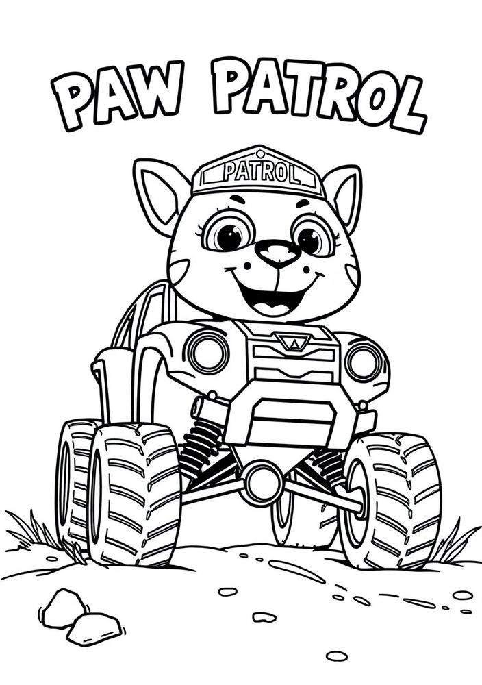 Desenho da Patrulha Canina em um veículo off-road para colorir