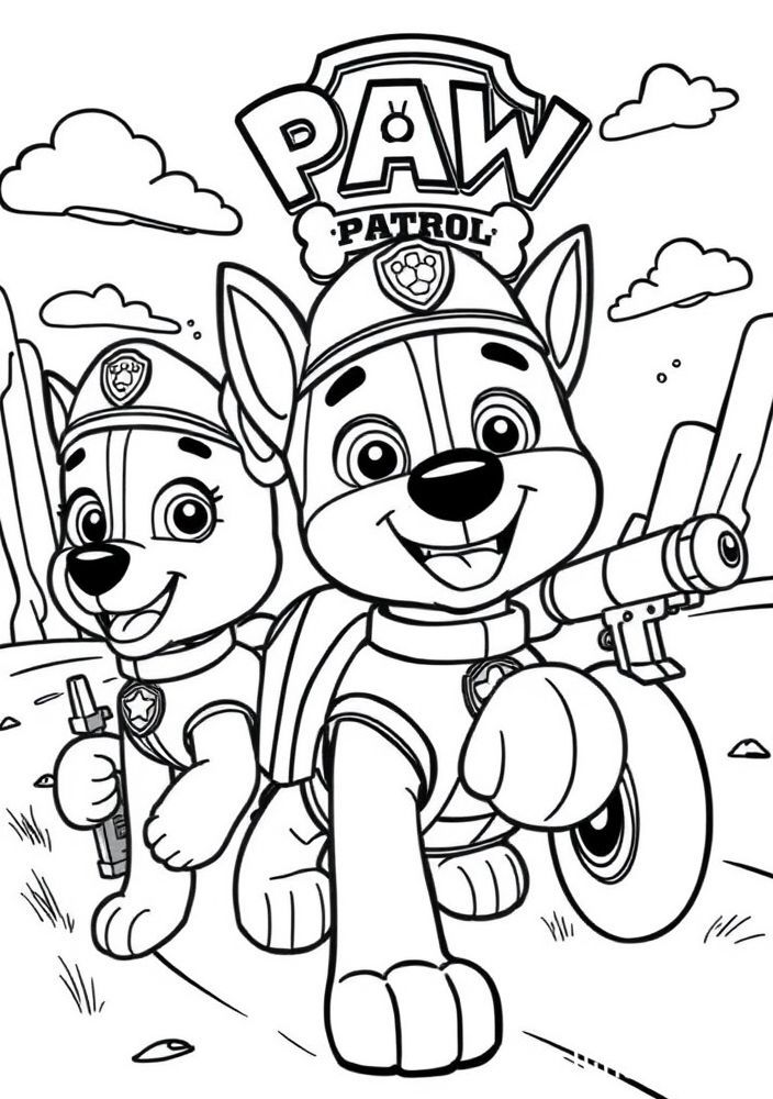 Desenho da Patrulha Canina em uma missão para colorir