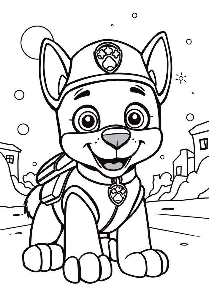 Desenho da Patrulha Canina se preparando para uma missão nocturna para colorir