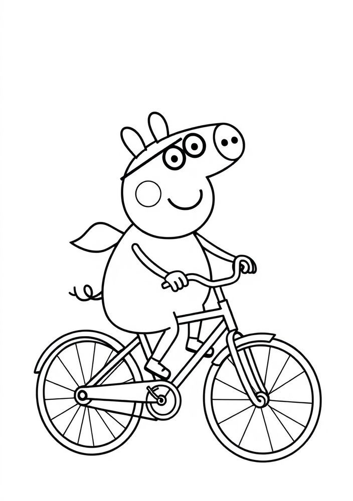Desenho da Peppa Pig andando de bicicleta para colorir