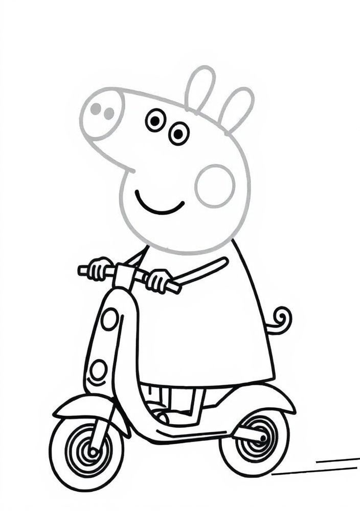 Desenho da Peppa Pig aprendendo a andar de patinete para colorir