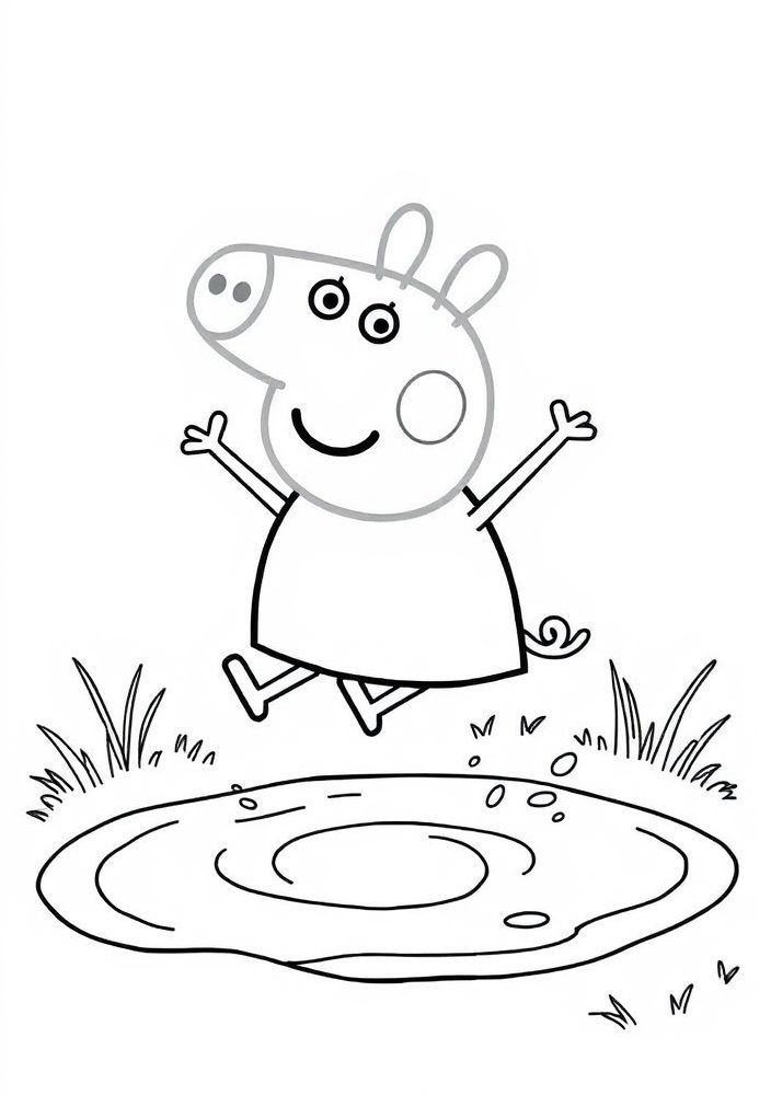 Desenho da Peppa Pig brincando na lama para colorir