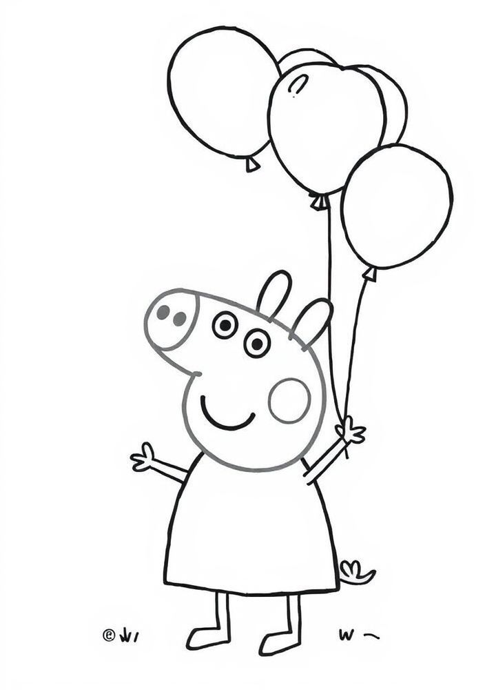 Desenho da Peppa Pig com balões para colorir